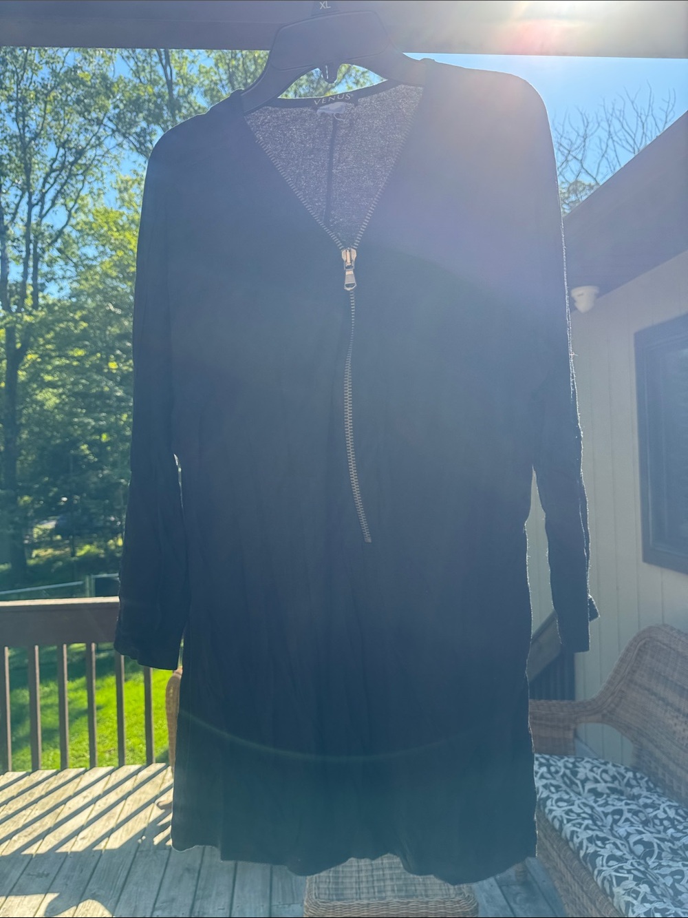 VENUS Black Long-Sleeve Zip-Front Tunic Dress